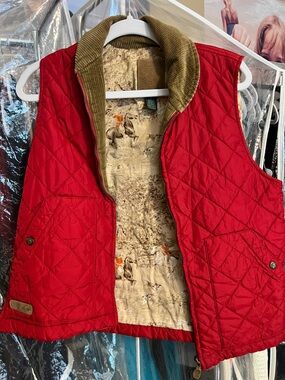 Lauren Ralph Lauren Red Quilted Vest with Corduroy Collar